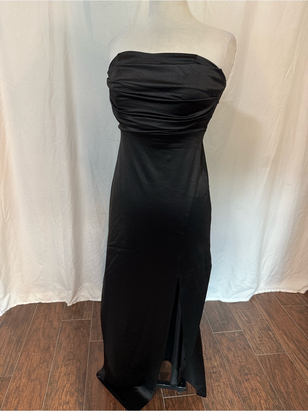 Inspired Hearts Strapless Black Ruched Gown with Side Slit Size L